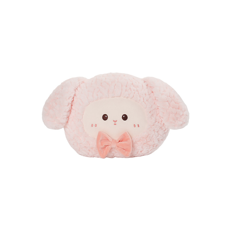 Coussin tête de lapin en peluche rose