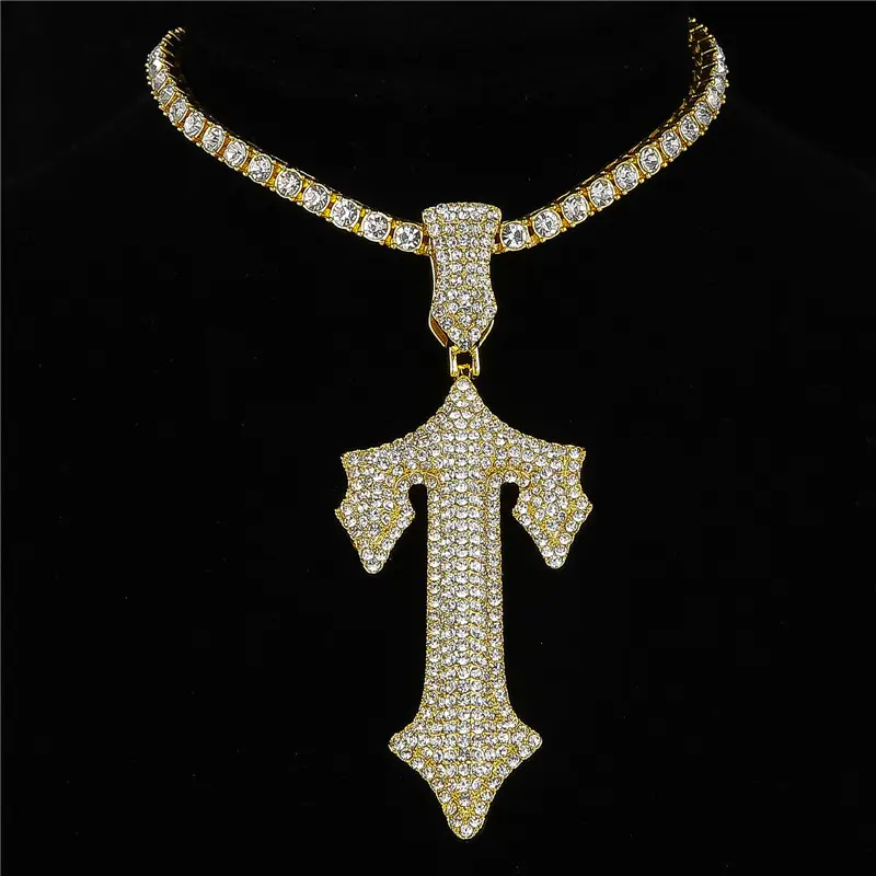 Hip Hop Alloy Cheap Iced Out Pave Diamond Trapstar Game Controller Pendant Necklace for Men Cross Sword Jewelry