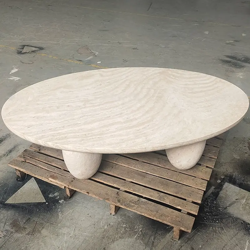 Doğal taş bej traverten masaları yuvarlak masalar