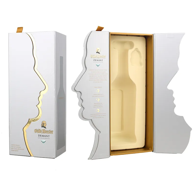 Custom Luxe Wit Goud Verjaardagscadeau Wijn Kartonnen Dozen Groothandel Boek Vormige Parfum Fles Verpakking Papier Doos
