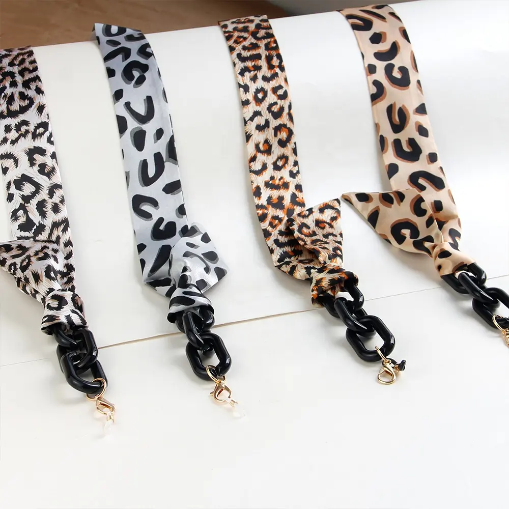 Gafas acrílicas de satén con estampado de leopardo, soporte de cuerda gruesa para gafas, cadena para gafas