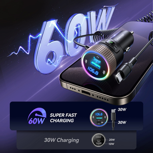 JOYROOMポータブル60w急速充電Bluetooth5.4FMトランスミッターHi-FiオーディオアダプターUsbタイプC格納式ケーブルカーチャージャー - Product Image 5