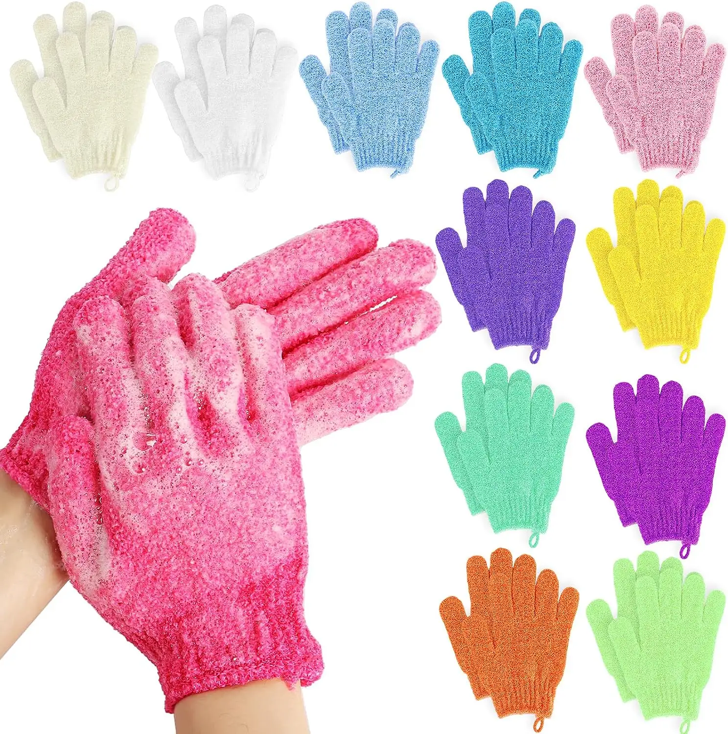 Variety Colors Promotion Five Fingers Body Bath Nylon Exfoliating Gloves Nylon Bath Glove