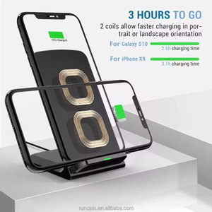 RUNCEIN Portátil Móvel Sem Fio para Telefone Stand Charger Interno Dual Coil <span class=keywords><strong>Design</strong></span> 15W Tipo-C <span class=keywords><strong>Input</strong></span> Stand Carregador Sem Fio