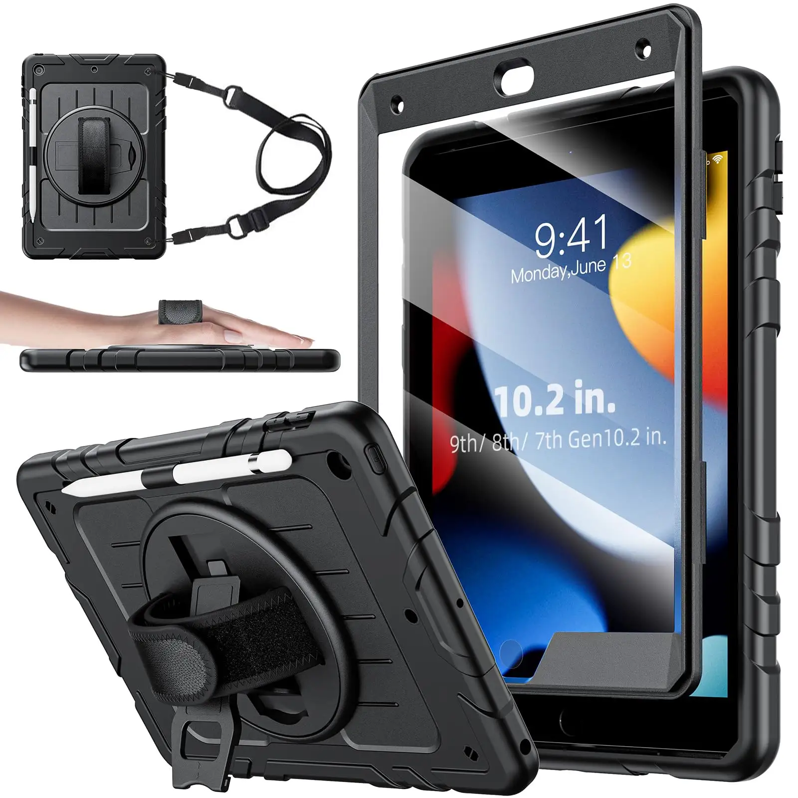 Rugged Kickstand sarung Tablet untuk Ipad 9 casing untuk Ipad 10.2 2019 2020 2021 sarung Tablet dengan tali bahu tangan
