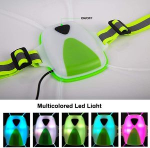 เสื้อกั๊กนิรภัย LED สำหรับวิ่งสะท้อนแสงด้านหน้ามองเห็นได้ชัดเจนเข็มขัดยางยืดปรับได้