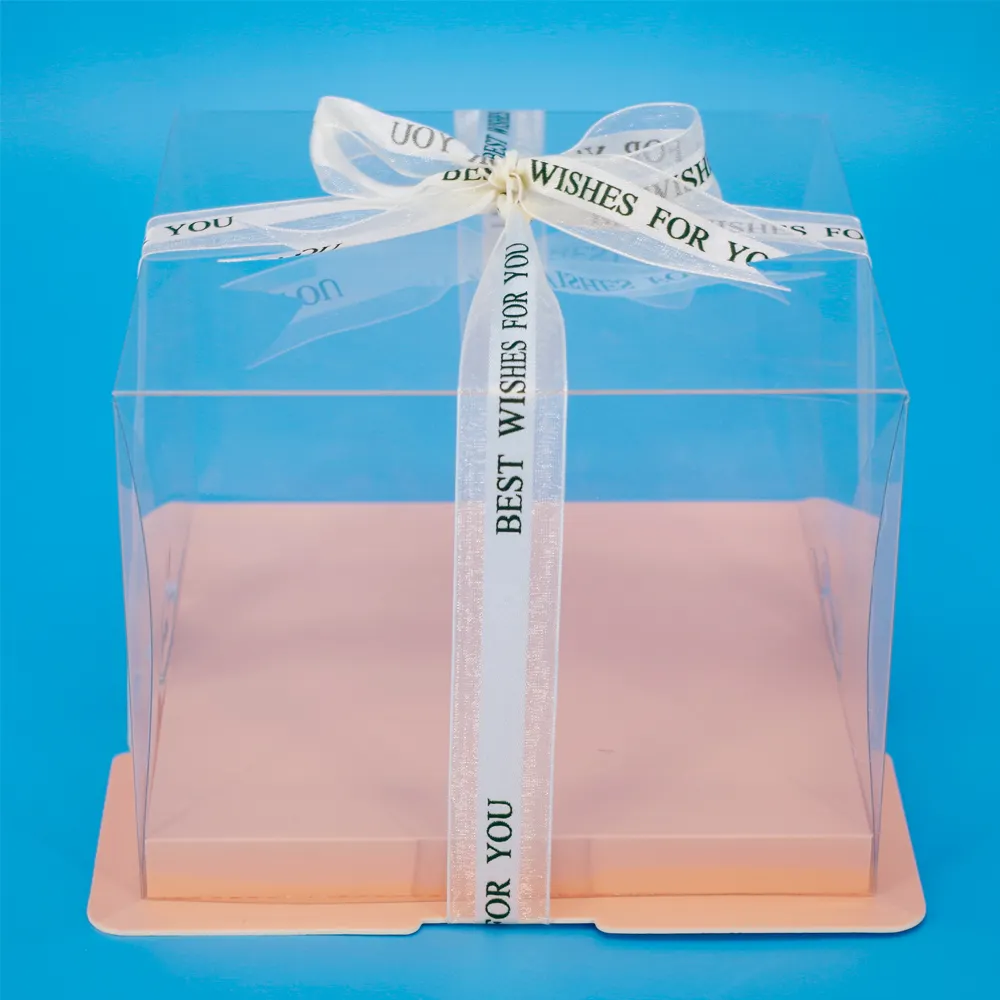 Easy to Assemble Bakery Items PVC All Clear Box for Cake Gift 2 in 1 transparent cake box