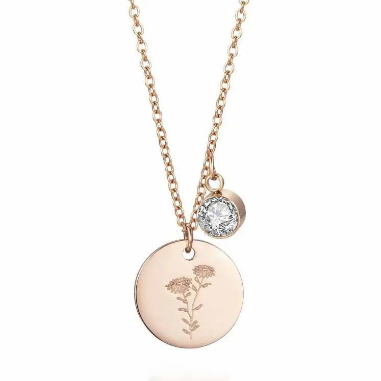 Lexian acier inoxydable pièce disque pendentif breloque personnalisé délicat femmes anniversaire fleur de naissance pierre de naissance collier bijoux