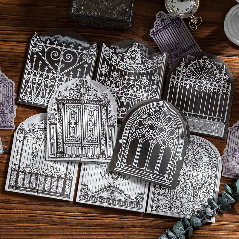 Pegatinas de papel de la serie del castillo gótico, pegatinas clásicas europeas para decoración de puertas y ventanas, 8 modelos, 20 Uds. Por paquete