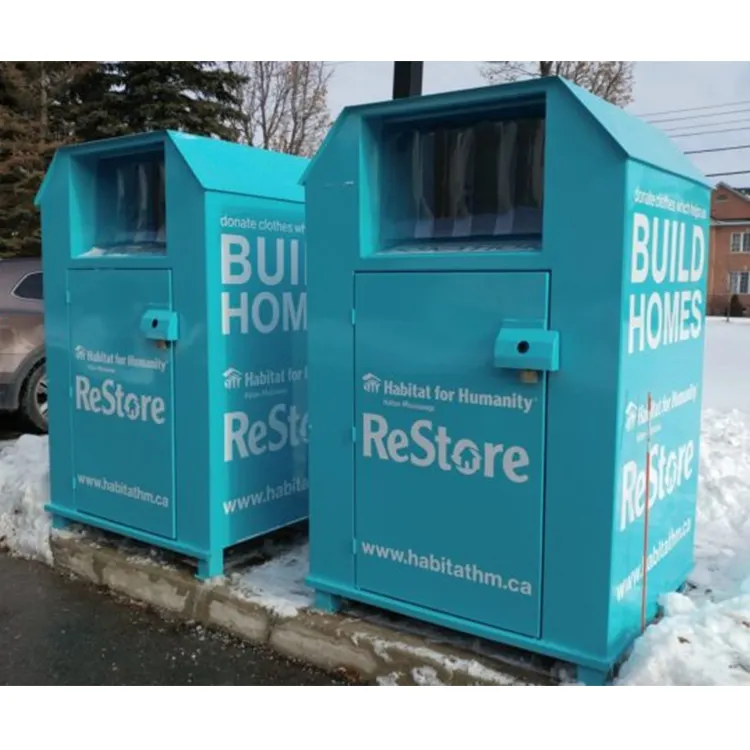 Outdoor Park Straat Kleding Donatie Doos Recycling Bin Metalen Bin Donat Kleding Drop Boxes Fabrikant