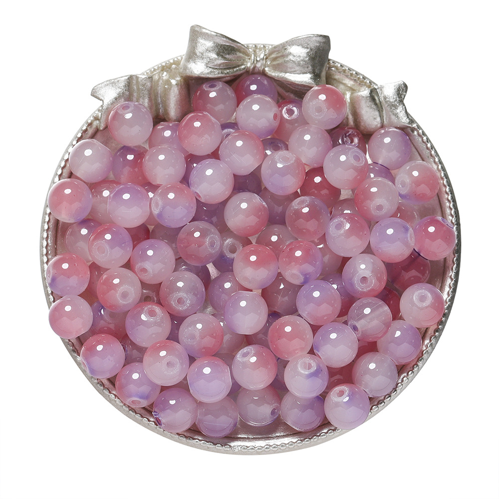 Perles imitation jade en verre bicolore - rouge violacé