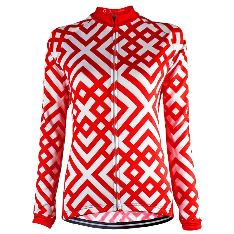 HIRBGOD-maillot de Ciclismo de manga larga para mujer, maillot de ciclista con temática roja y blanca, ropa de invierno