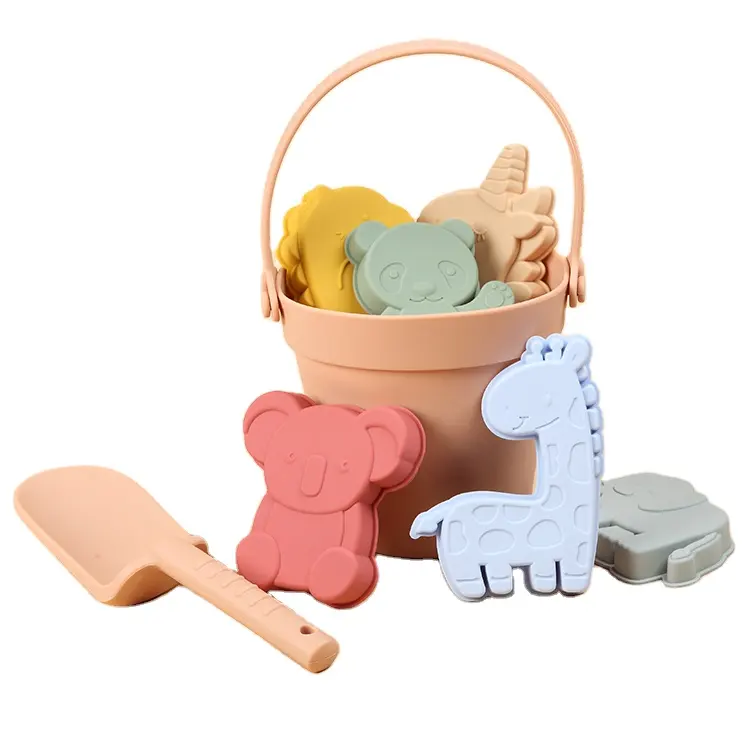 BPA FREE custom Portable Summer Outdoor Beach & Sand Toy per bambini Baby Castle Baby Beach Bucket Set per Silicone Beach Toy