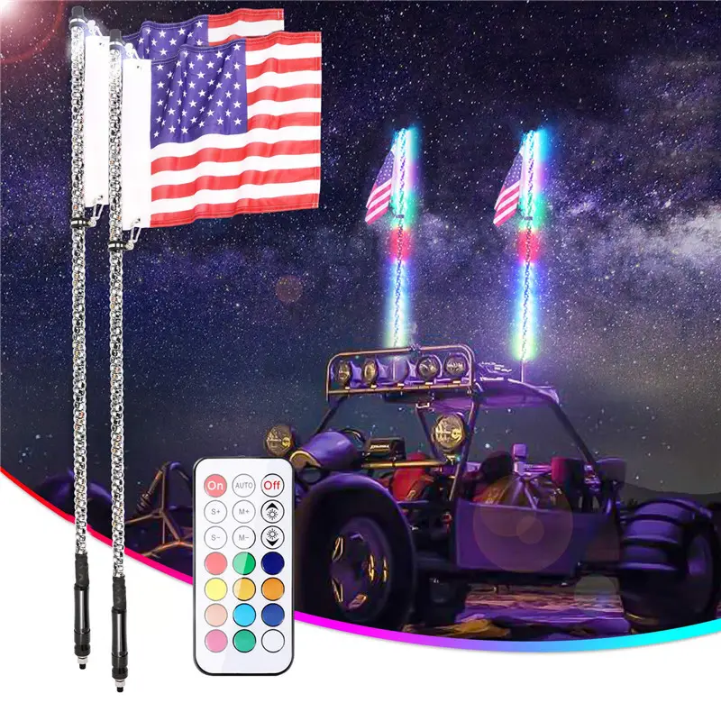 3/4/5FT LED Lumière Whip RVB Imperméable Pliable Télécommande multicolore Lumineux Superbe Drapeau pôle Lampe Lumière pour SUV ATV UTV RZR