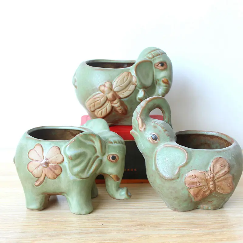 DREA – Mini Pot de plante succulente en céramique en forme d'éléphant, vente en gros