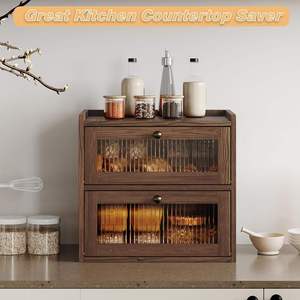 Retro Brown <span class=keywords><strong>Double</strong></span> <span class=keywords><strong>Layer</strong></span> Holz Ecke Brot Lagerung große Brot Box für Küchen theke