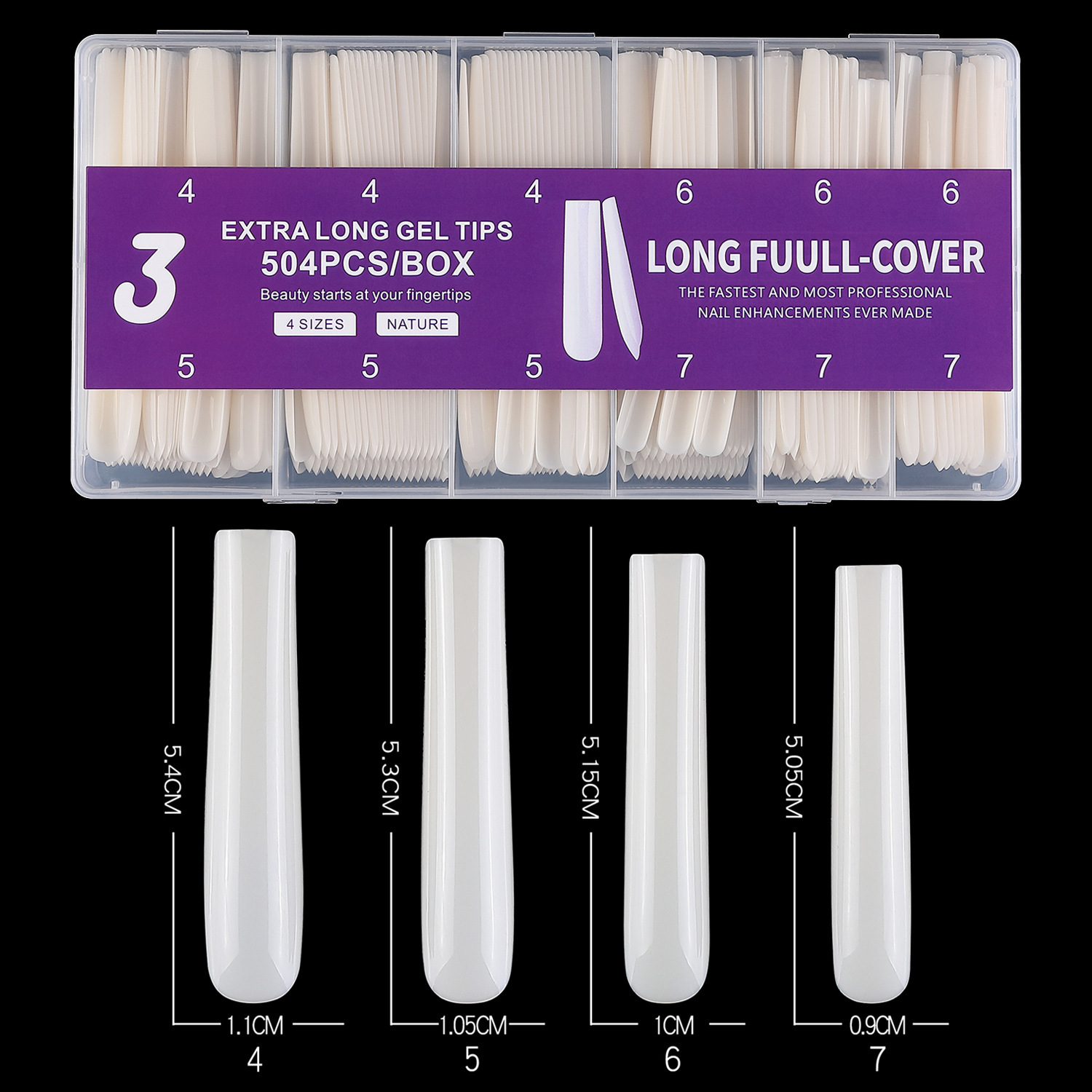 Couleur naturelle 3-4567 ongles de ballet extra-longs-504 pièces