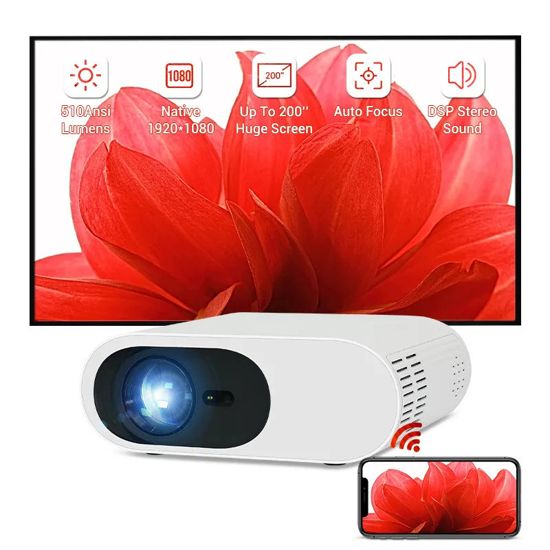 Proyektor LED Portabel 2022 dengan 510 ANSI Lumens Ide untuk Proyektor Mini LCD Putih Rumah Proyektor Film Hd 1080P OEM Mendukung 3Kg