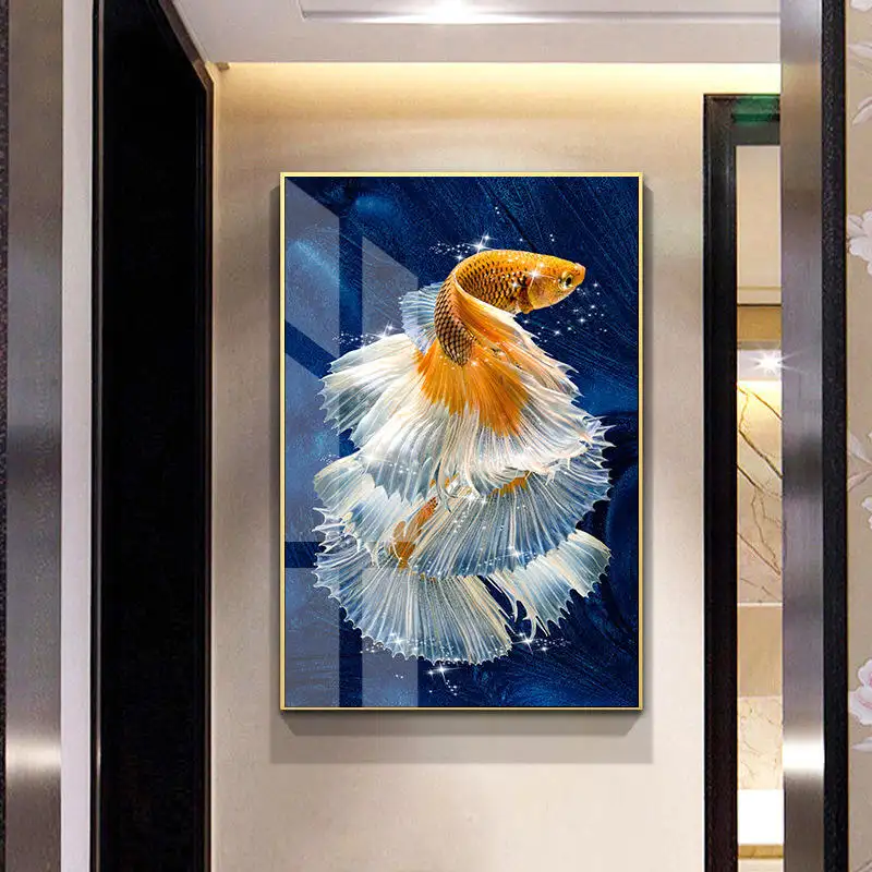 Decoración Goldfish Crystal Porcelana Pintura Animal Wall Art Glass Acrílico Koi Fish Paintings