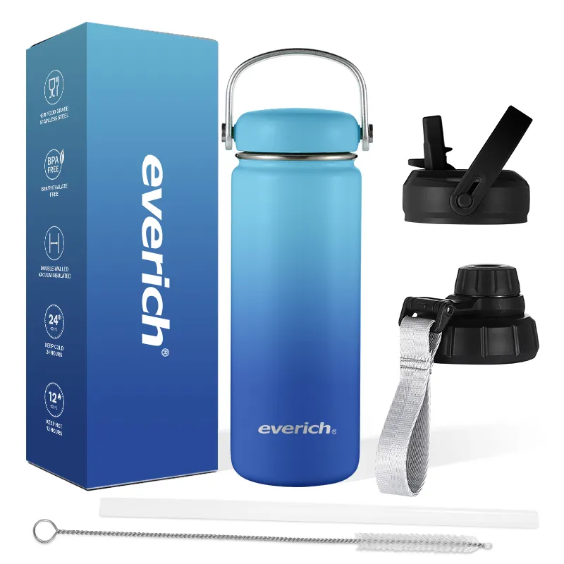Everich BPA ücretsiz çift duvar paslanmaz çelik vakum yalıtımlı su şişesi alüminyum sap kapaklı