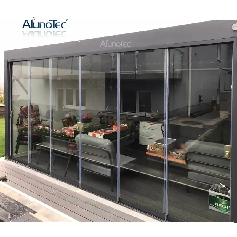 AlunoTec Design Patio Cadre en aluminium pour terrasse extérieure Porte coulissante en verre sans cadre