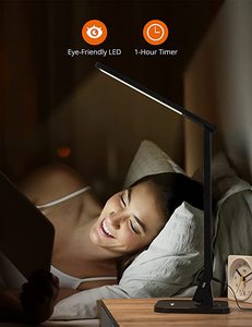 可调光LED台灯触摸控制办公室护眼黑色台灯USB充电端口 - Product Image 3