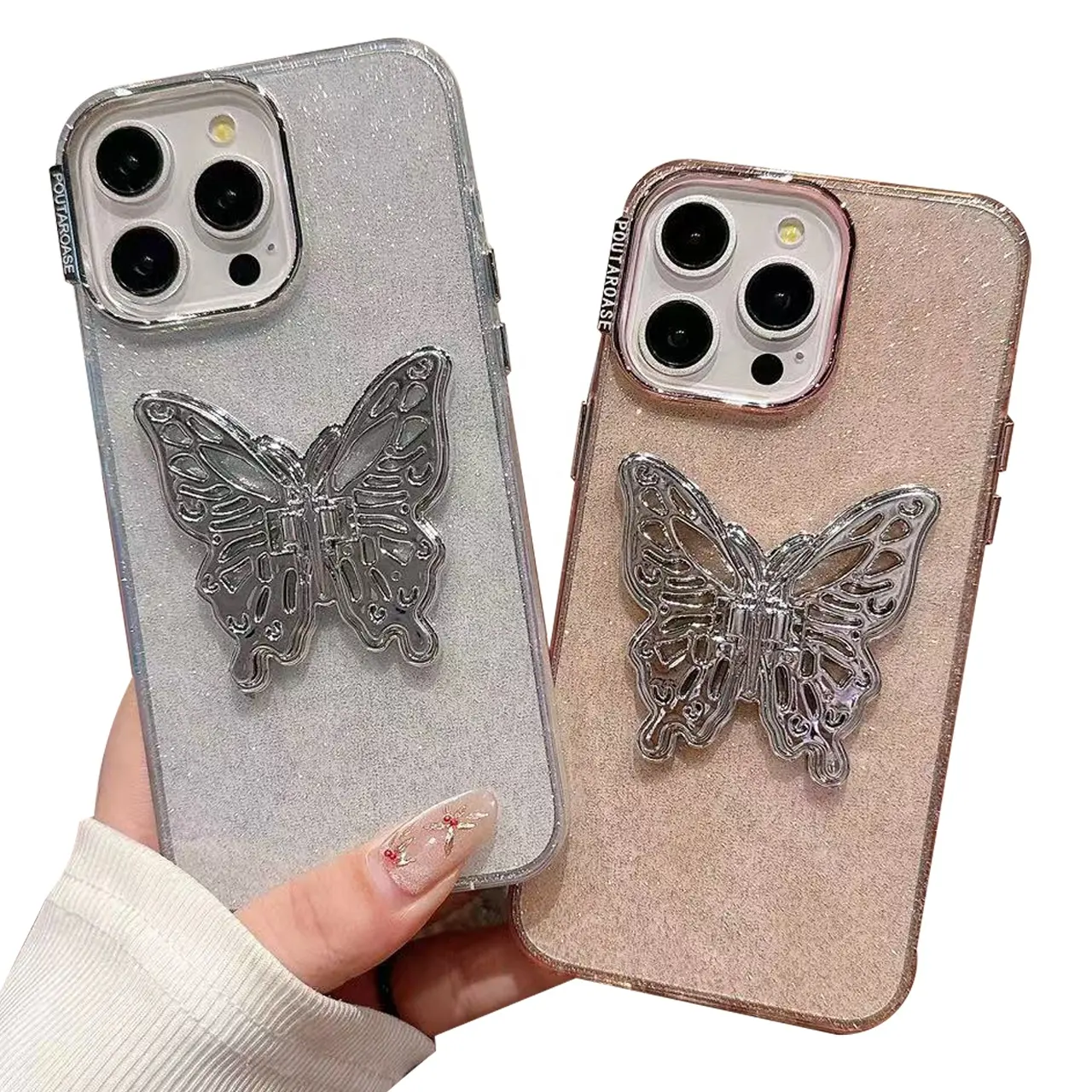 MAXUN Bling Hollow Butterfly Case for iPhone Covers 13 14 Pro Cover with Butterfly Stand Back 15 12 Max I Phone Plus XXmax Boy