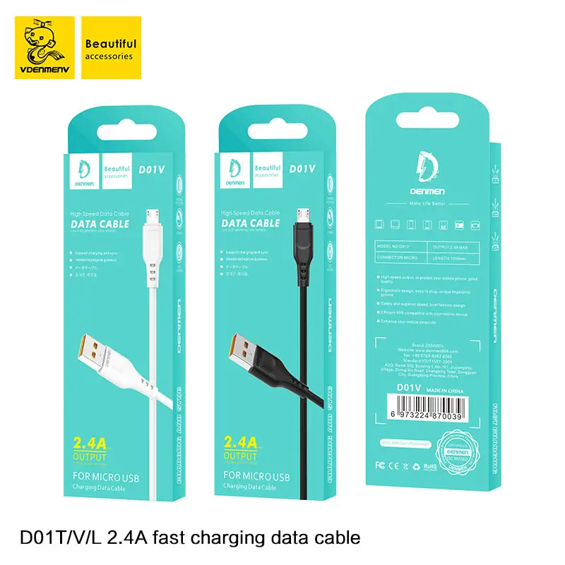 Câble de données DENMEN cuivre pur 2.4/3.6 charge rapide fabricants de câbles USB câble de données Android direct en gros