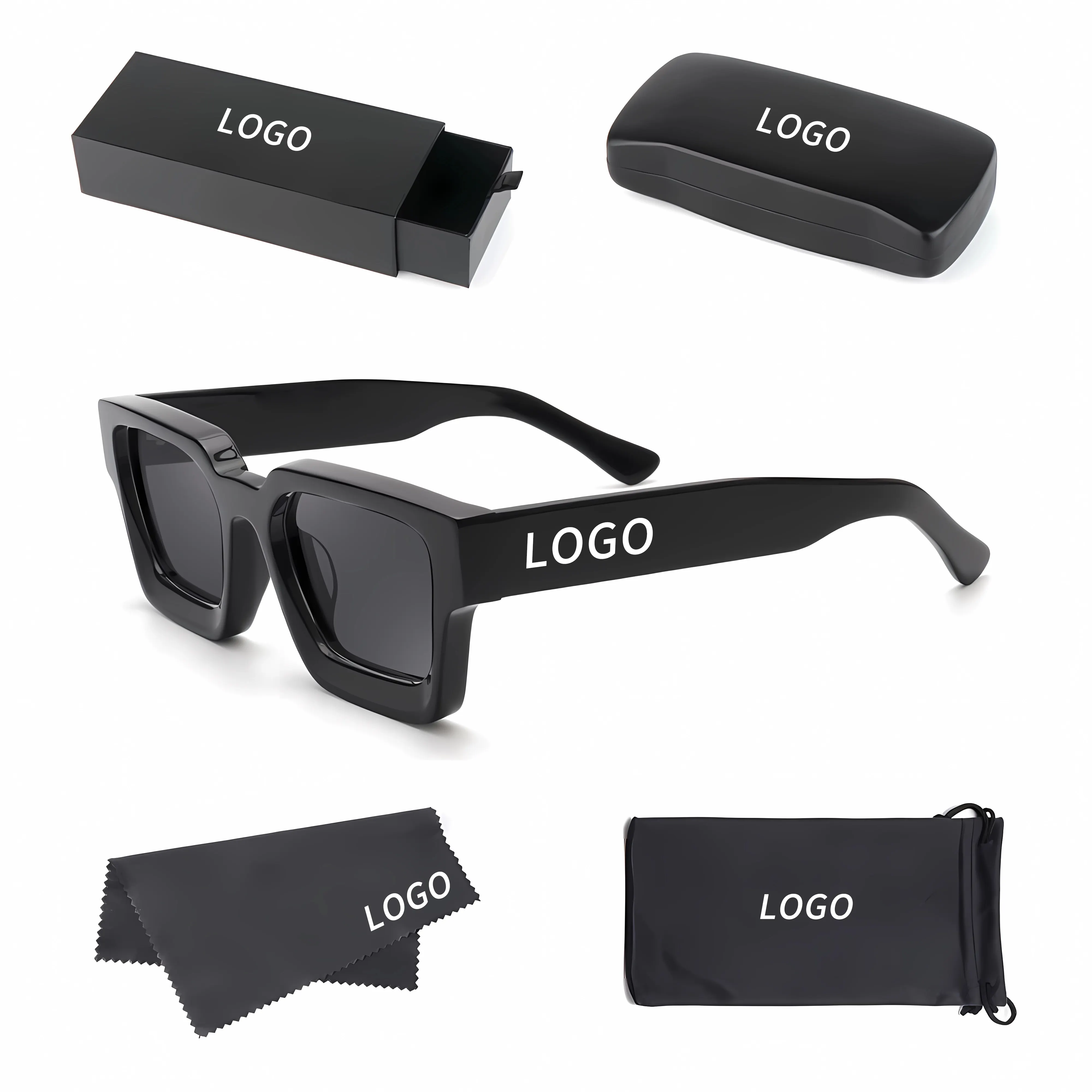 Óculos de sol de acetato quadrado Tr90 para homens e mulheres, óculos de sol de luxo com logotipo personalizado, óculos de sol de sol para homens e mulheres, moda por atacado