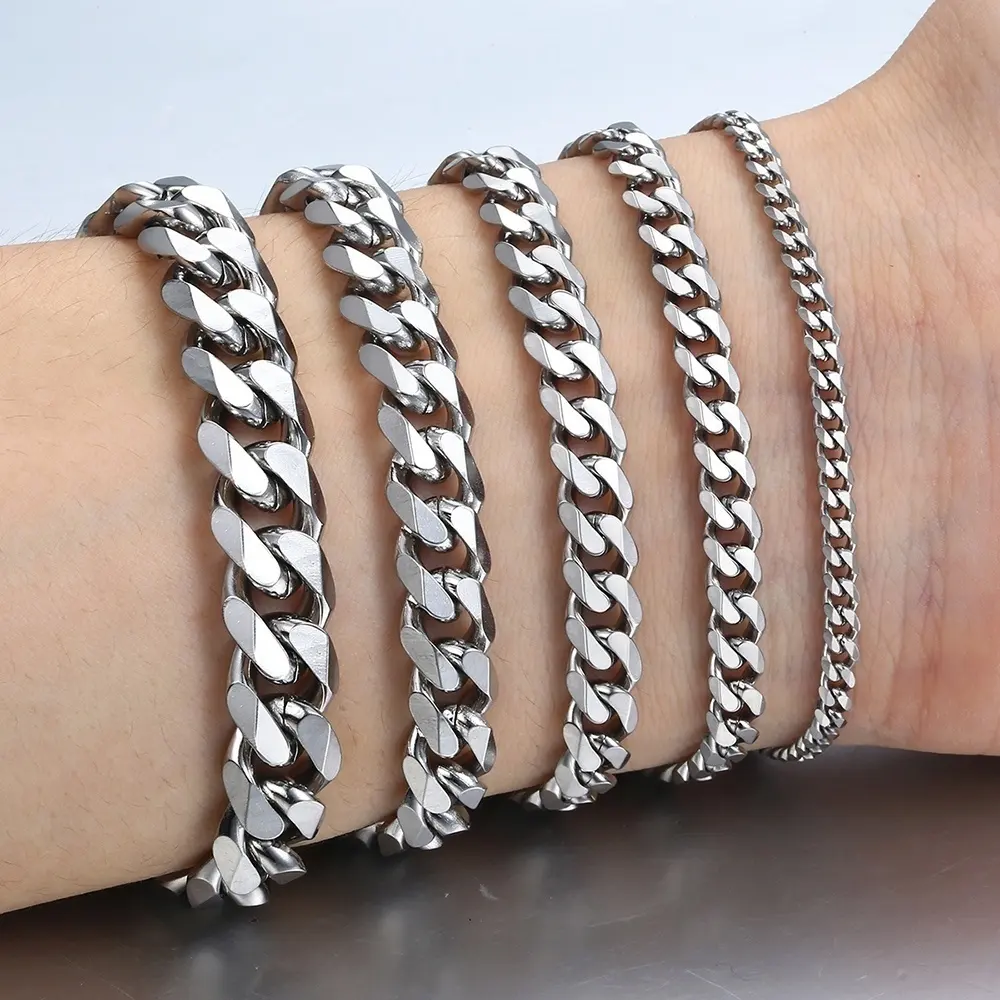 Groothandel Heren Armbanden Rvs Curb Cubaanse Schakel Armbanden Voor Mannen Dames Sieraden Cadeau 3-11Mm