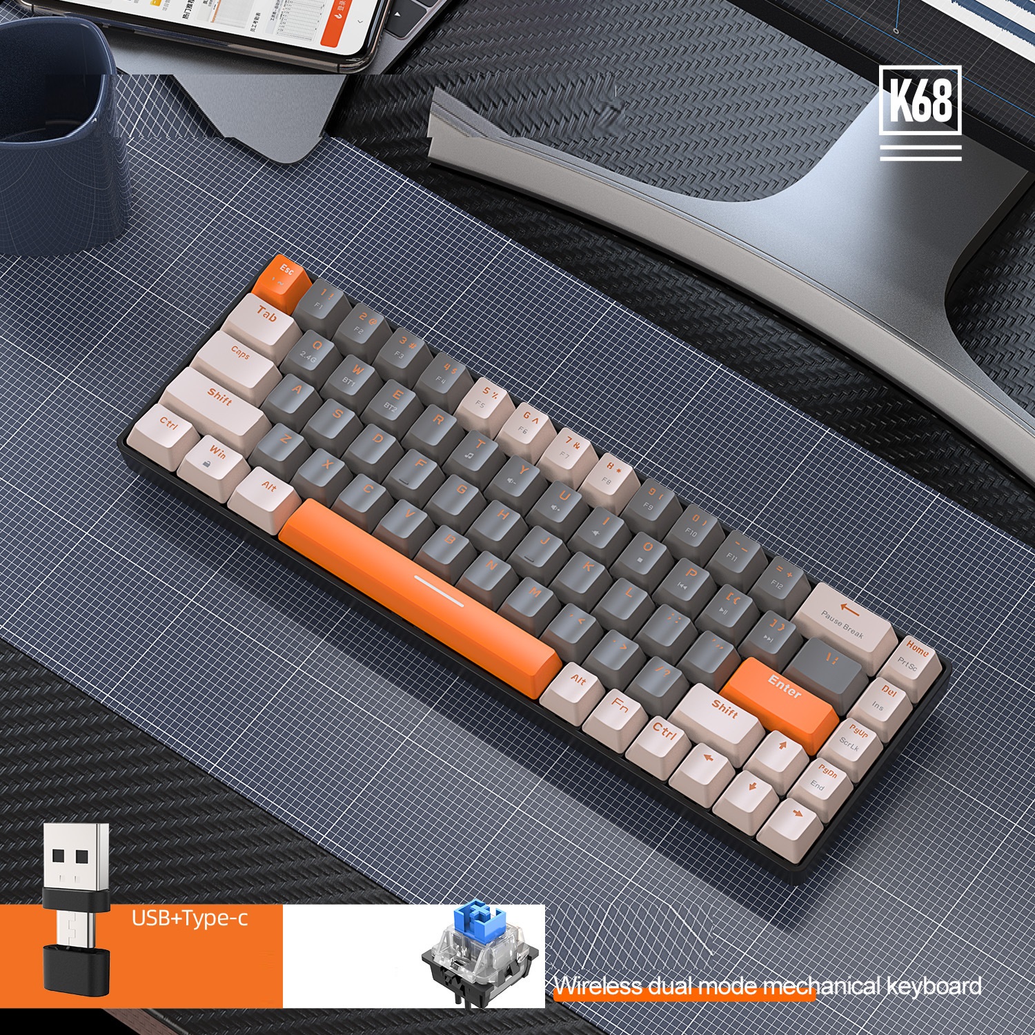 Axe gris-bleu orange