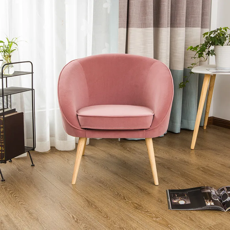 Nórdico moderno dormitorio patas de madera silla sala de estar ocio Rosa terciopelo salón acento sillas de brazo