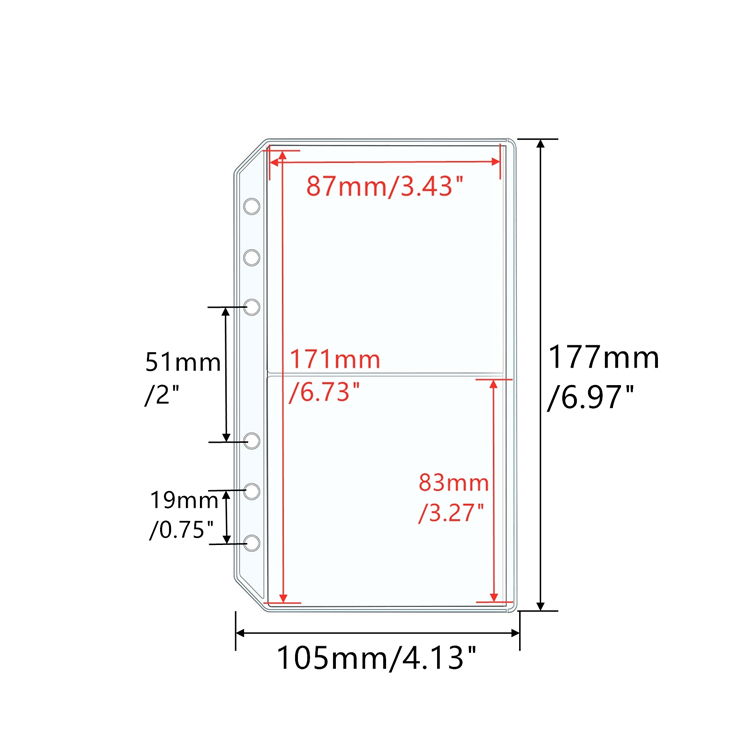 1 Side 3.4"x6.7" 1 Pocket, 1 Side 3.4"x3.2" 2 Pockets