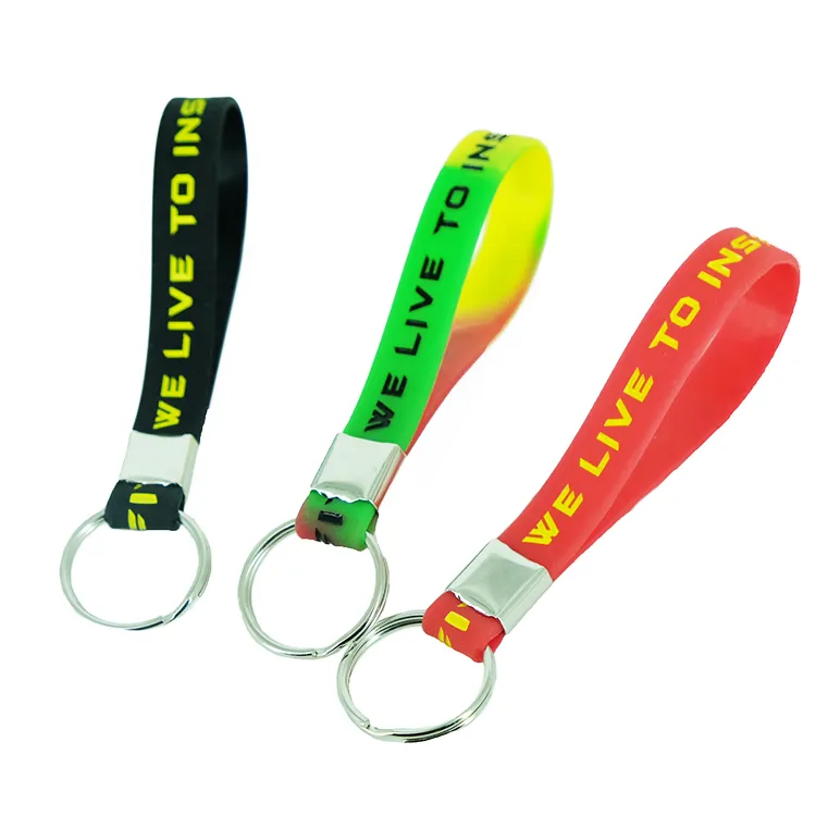 12mm Custom Logo Silicone bracelet Keychain With Key Ring Silicone Wristlet Keychain Wristband