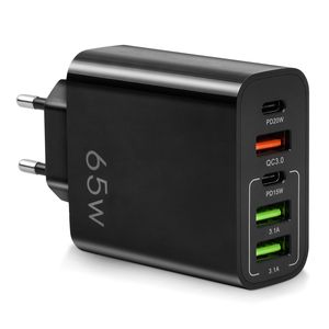 HYTO 65w PD Fast Charger EU US UK 2 Type-C 3 <strong>Usb</strong> Port <strong>Multiple</strong> <strong>Output</strong> <strong>Adapter</strong> Mobile Phone Travel Wall Charger for Macbook - Product Image 1