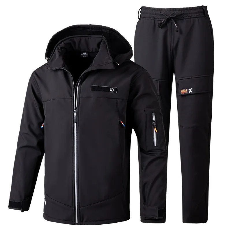पतझड़ के शीतकालीन कपड़े लंबी बांह की गर्दन जैकेट आरामदायक दो पीस पैंट कस्टम पुरुष जॉगर्स सूट सेट
