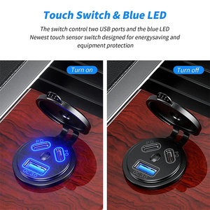 12V/24V USB插座108W 3端口双PD 45W USB C车载充电器插座和带电压表电源开关的快速充电3.0 USB充电器 - Product Image 5