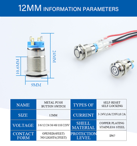 Impermeabile momentaneo chiusura a LED luce piccola Mini interruttore a pulsante 12/16/19mm in metallo interruttore a pulsante - Product Image 3