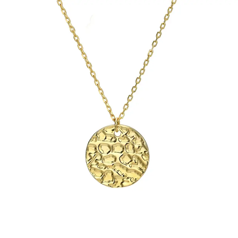 Colar de moedas banhadas a ouro 925 prata esterlina textura disco martelado para mulheres e homens
