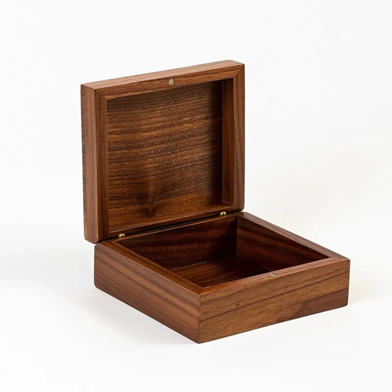 Kotak kayu dengan tutup berengsel kotak penyimpanan kayu persegi kotak kayu dekoratif dengan tutup
