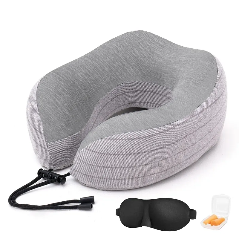 Travesseiro de pescoço com espuma de memória, cobertura confortável e respirável com máscara de contorno 3d, travesseiro de viagem, 100%