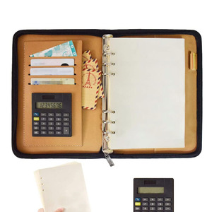 Portable <strong>Calculator</strong> Planner Multi-function Loose-leaf Binding Briefcase Zipper Portfolio Folder Premium Leather Binder <strong>Notebook</strong> - Product Image 6