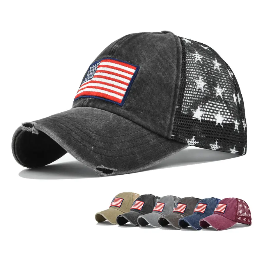 6 chapeaux avec drapeau américain, casquettes imprimées en maille, nouvelle collection 2020, vente en gros