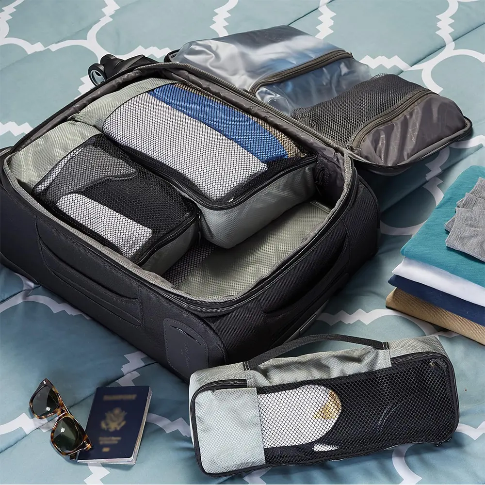 यात्रा आयोजक बड़ी क्षमता वाला सामान पैकिंग बॉक्स यात्रा कपड़े भंडारण बैग कस्टम डिजाइन 4 पीस फैब्रिक सिंगल क्लासिक