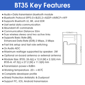DX-BT35 A2DP\AVRCP+BLE5.2 <strong>Bluetooth</strong> <strong>module</strong> 50m 8dBm Audio receiver+Uart serial communication <strong>AT</strong> <strong>command</strong> smaller size - Product Image 2