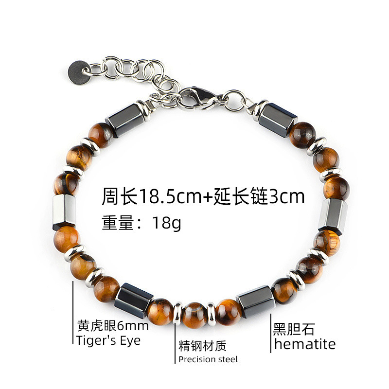 Bracelet oeil de tigre hexagonal de calculs biliaires noir 19cm