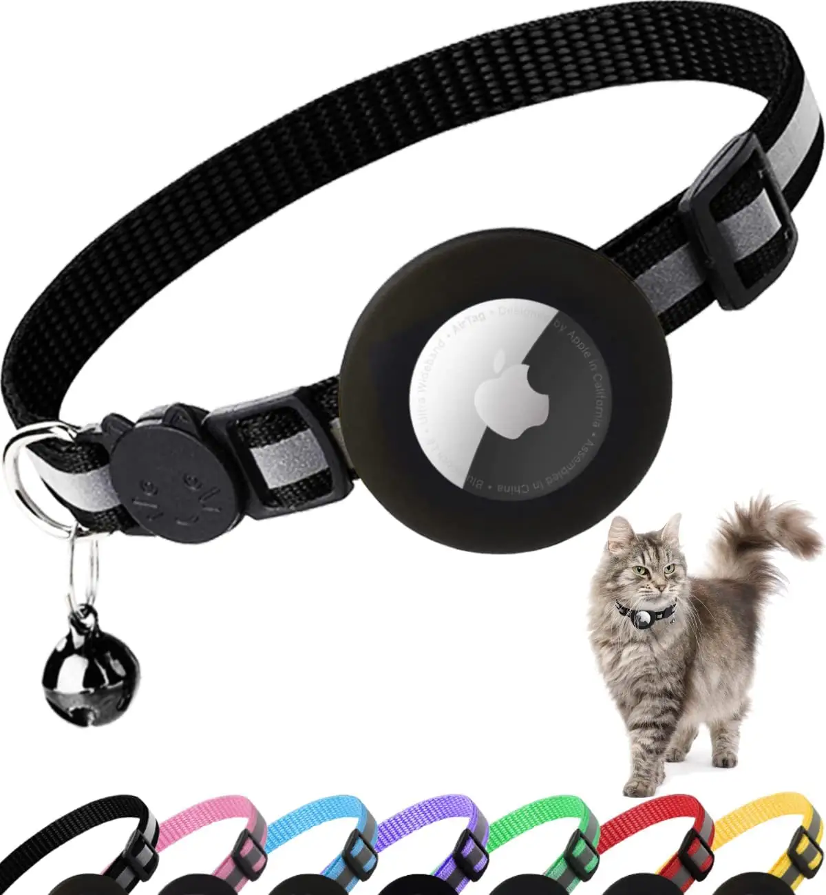 Collar reflectante para gatitos con soporte para rastreador de Apple GPS ajustable ligero Air Tag Cat Collares