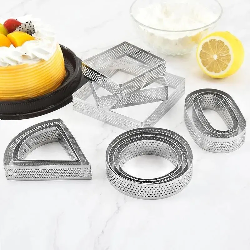 Personalizza utensili da forno in acciaio inossidabile anello di Mousse per torta in metallo strumenti di cottura torta perforata anelli di pasticceria quadrati stampo per torta