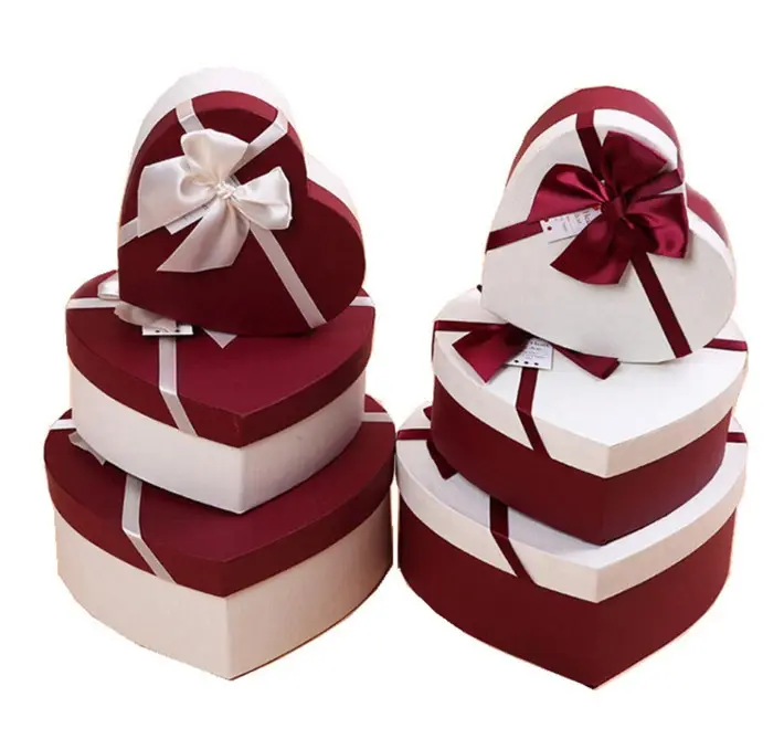 Duas peças de presente de papelão rígido personalizado premium, casamento, vermelho, formato de coração, caixa de chocolate