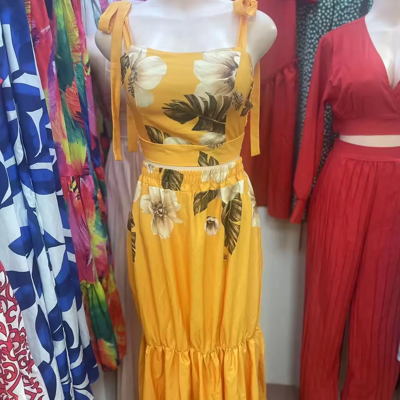 Pakaian wanita grosir gaun Bohemian Maxi panjang motif bunga musim panas